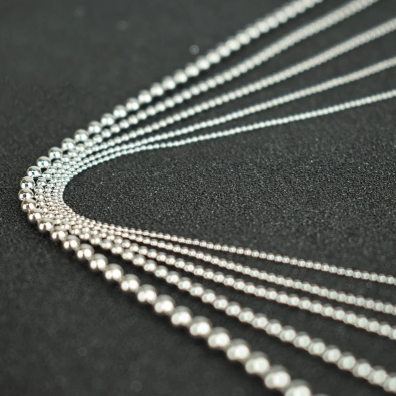 Real 925 Sterling Silver Round Bead Ball Chain Necklace for Women Men Girls Boys Fashion Party Costume Jewelry Festive Hot Gift Fashion Jewelry