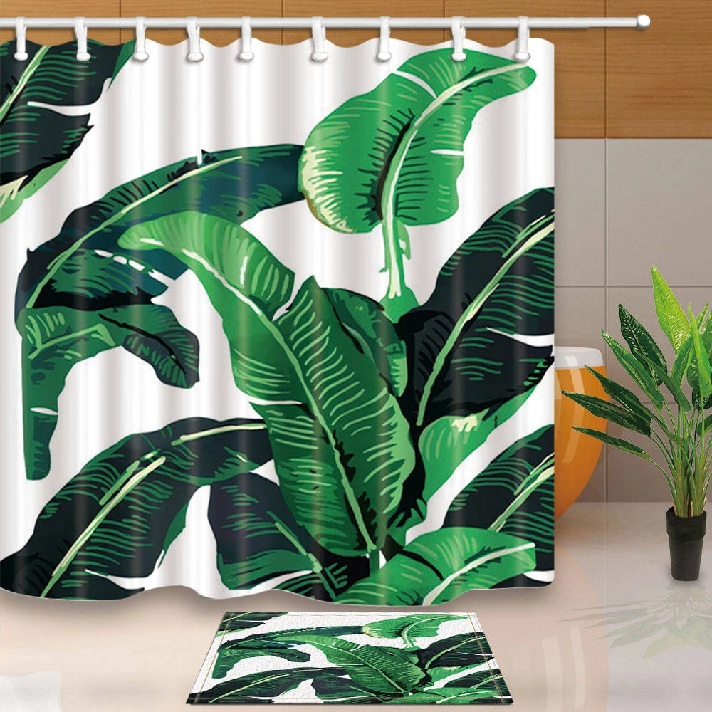 Banana Leaves Shower Curtains Green Tropical Plants Bathroom Curtains Polyester Fabric Waterproof And Mildew Proof With 12 Hooks Shower Curtains Aliexpress