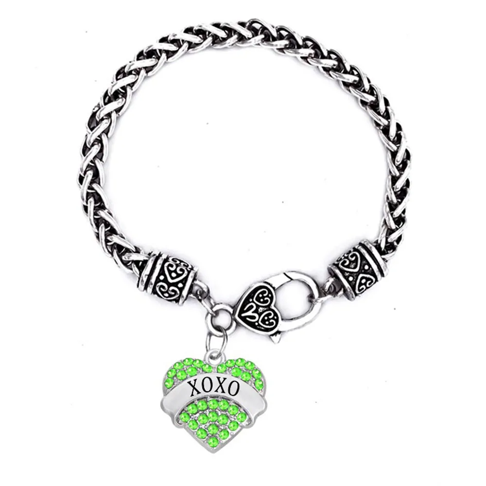 New Fashion Hotsale Alloy Xoxo Bracelet Rhinestone Crystal Heart Charm Lobster Claw Bracelet