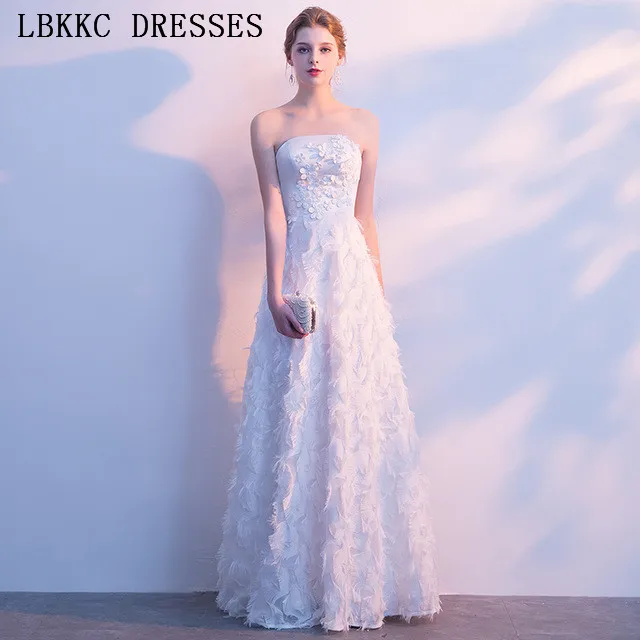 Платье для выпускного вечера Белый без бретелек Gala Jurken рукавов длинное vestido de festa