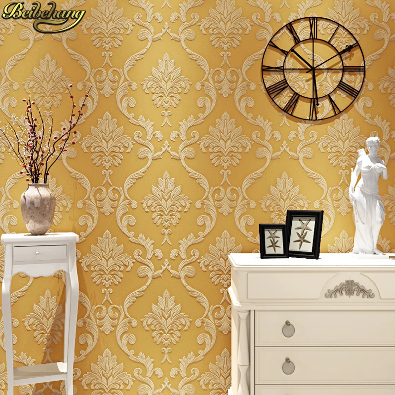 

beibehang Luxury wallpaper for walls 3 d Golden Damascus European Emboss Wall Paper bedroom wallpapers for living room flooring