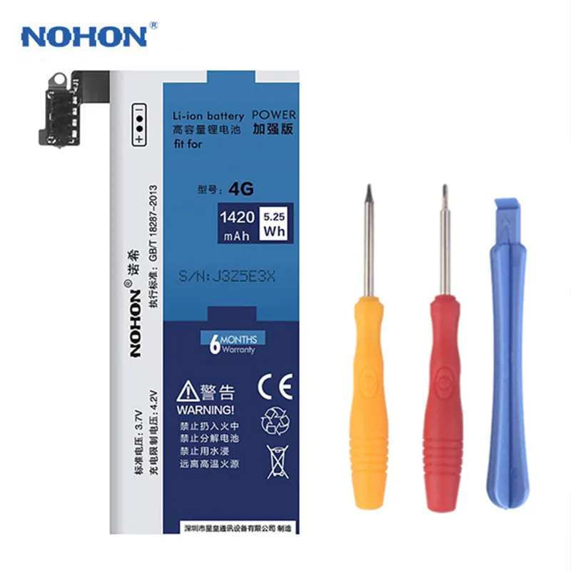 Оригинальный аккумулятор NOHON для iPhone 4 4S 5 5S 5C 6 реальная Высокая емкость