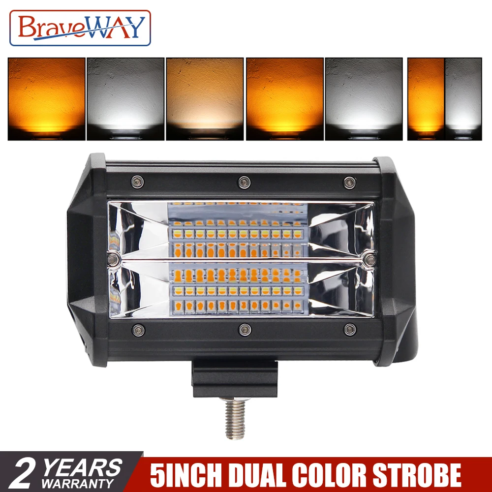 

BraveWay 5 inch Led Work Light Bar 12V 72W 144W Spot Flood 24V 3000K 6000K Led Bar for SUV Offroad ATV Driving Light Car Styling