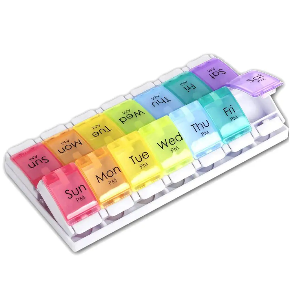 Portable Weekly 7 day Pill Organizer Travel Medicine Box Push Button