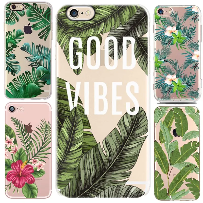 Fashion Art Leaf Print Phone Case for iPhone X 6 6s 7 8 Plus XS 5 5s Cactus Plants Flowers Soft TPU Rubber Silicon Cover Capinha |