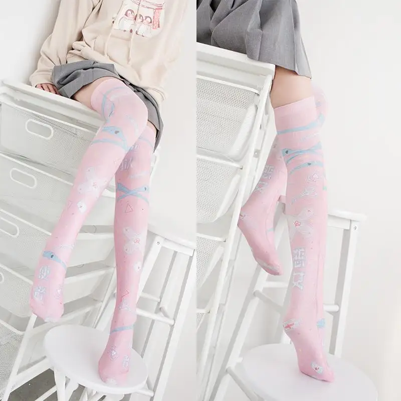 Fashion Women's Girls Nylon Stockings 2019 Newest Long Stockings Over Knee Thigh High School Girl Pink Cartoon Stocking 5S-SW06