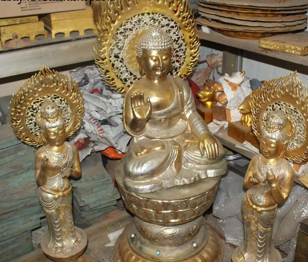 free shipping 120cm Huge Purple Bronze Silver Gild Western Shakyamuni