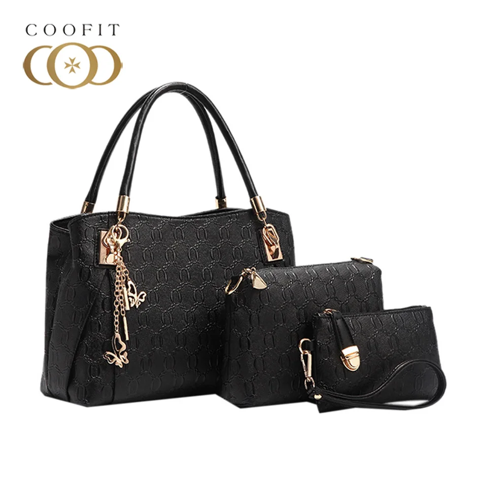 

Coofit Women Bag Top-Handle Bags Female Famous Brand 2017 Women Messenger Bags Handbag Set High Quality PU Leather Composite Bag
