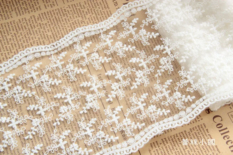 

5 yard 13cm 5.11" wide ivory mesh embroidery lace trim ribbon ML25L71