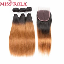 

Miss Rola Hair Non-Remy Straight Hair Brazilian Hair Pre-Colored T1B/30 100% Human Hair 3 Bundles With Closure Hair Extensions