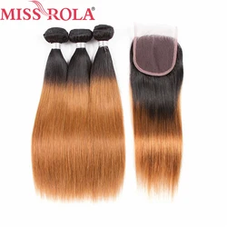 Miss Rola Hair Non-Remy Straight Hair Brazilian Hair Pre-Colored T1B/30 100% Human Hair 3 Bundles With Closure Hair Extensions