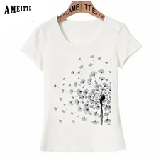 Camiseta para mujer de verano divertida planta de diente de león Camiseta con estampado negro Taraxacum arte Vintage blanco Casual chica Tops elegante mujer Camisetas