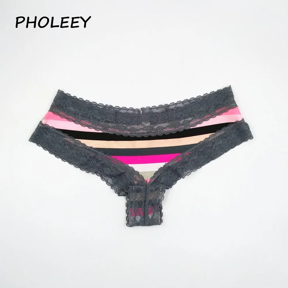 Женские трусики с леопардовым принтом PHOLEEY кружевной отделкой и буквенным