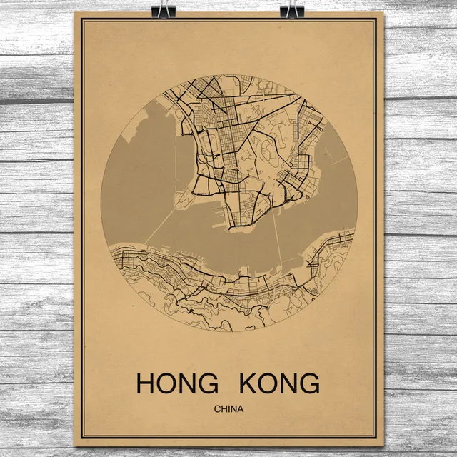 Famous HONG KONG World City Map Vintage Retro Poster Krafts Paper ... Famous HONG KONG World City Map Vintage Retro Poster Krafts Paper ...