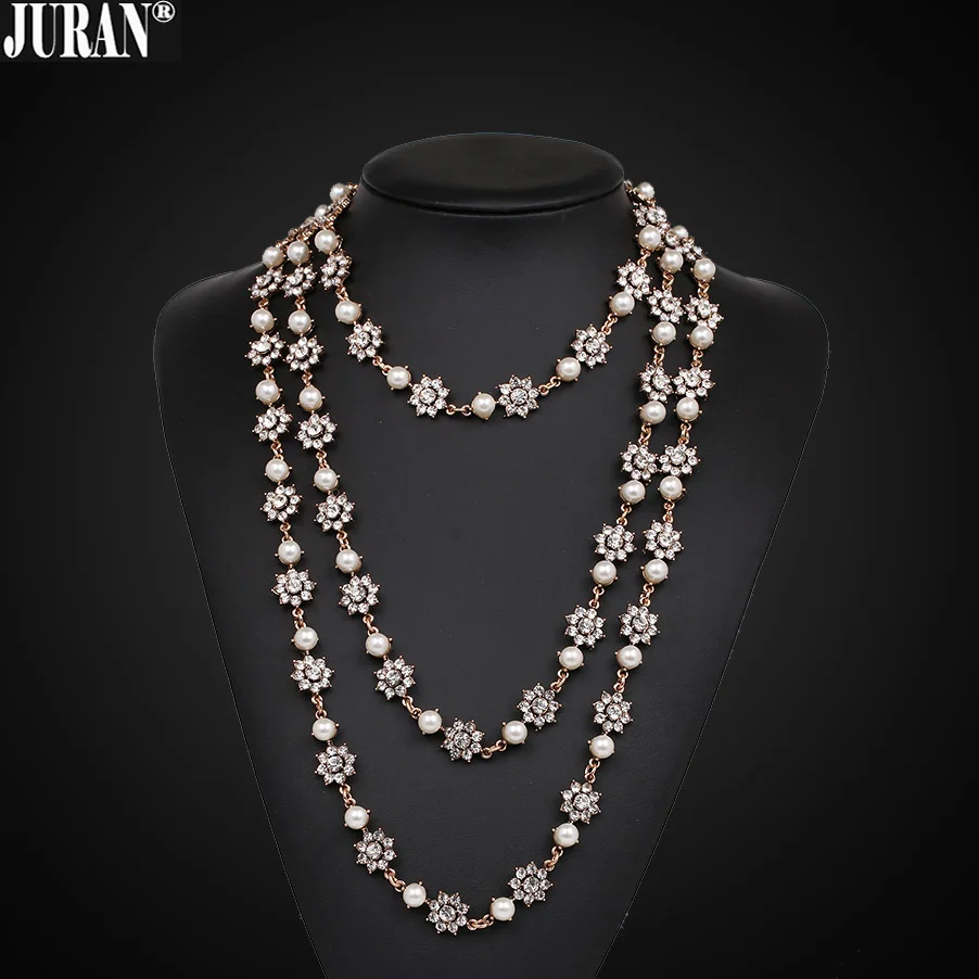 3 Colors Long Faux Pearl Layers Choker Necklace Luxury Elegant Maxi bib Bijoux Necklace & Pendant Collar JURAN Fashion Jewelry