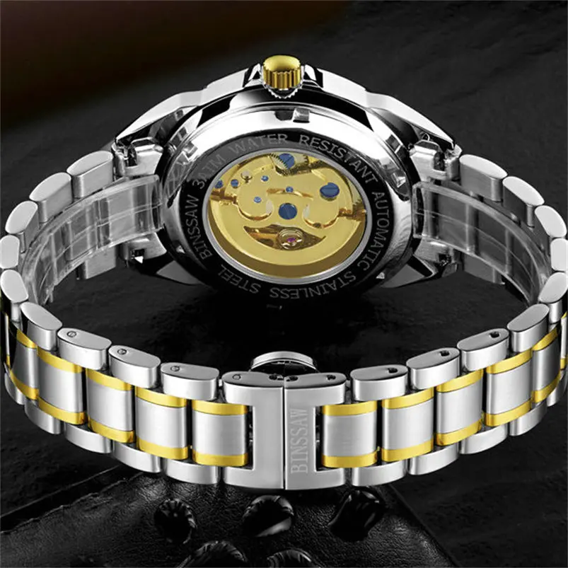 BINSSAW Скелет ремешок из нержавеющей стали серебряный корпус прозрачный Чехол