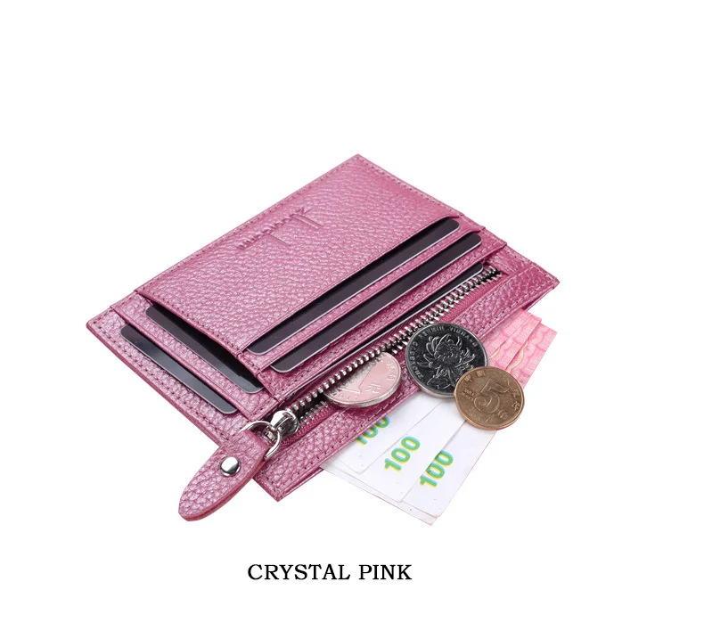 Для женщин s Натуральная кожа ID/кредитный держатель для карт тонкий брендовый дизайнерский маленький тонкий кошелек карман на молнии для монет для мужчин женщин Mini Walle