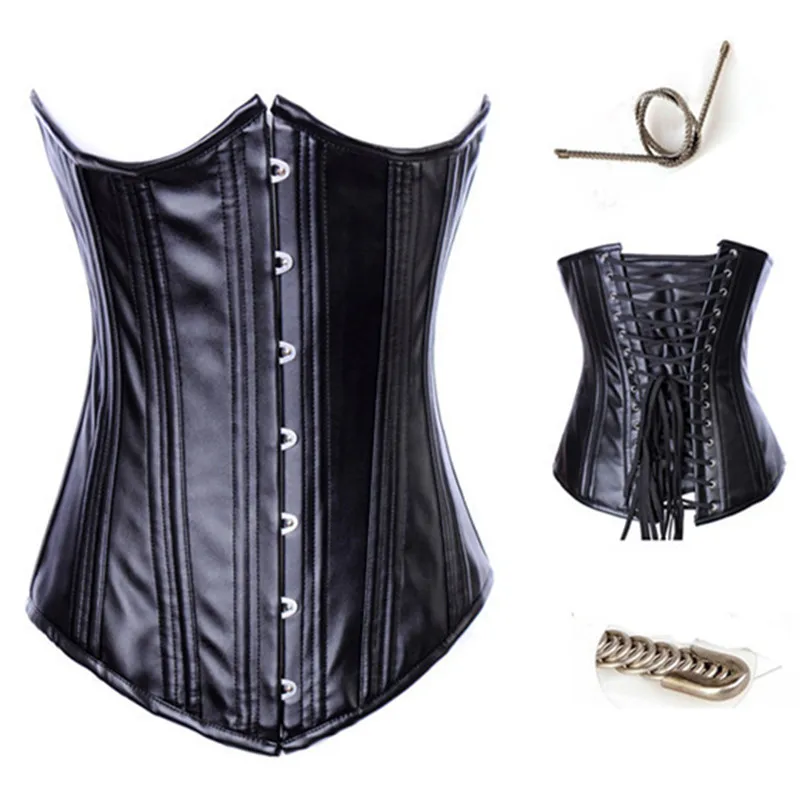 High Quality Deluex Black Faux Leather Steel Boned Underbust Corset and