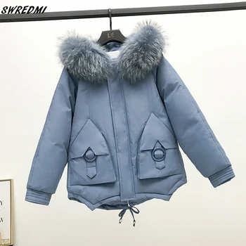 

SWREDMI Winter Coat Women 2020 New Loose Fashion Dovetail Parka Female Thickening Warm Down Cotton Jacket Women Outerwear Hooded
