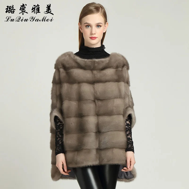 Full Pelt Mink Coats Women Mink Cape High Low Style Fur Coat Mink