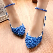Blue fashion Shoes Handmade Women s Wedding Shoes Dress Low Heeled anklets Women s Pumps 3cm