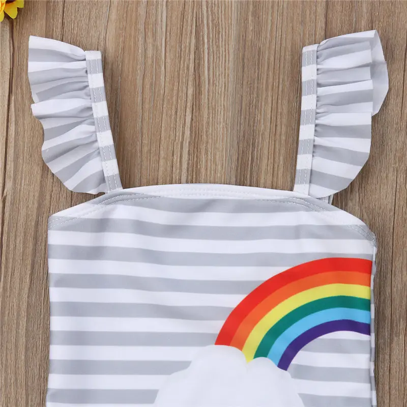 Летний детский купальный костюм для маленьких девочек, двойной купальник цвета радуги, купальный костюм для малышей, 1 предмет, купальник, От 1 до 5 лет