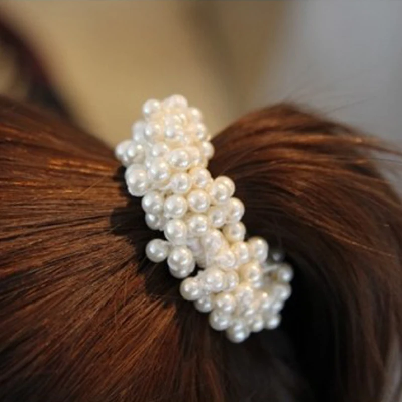 Корейский стиль, модные головные уборы с жемчугом, эластичная резинка для волос, кольцо для женщин и девушек, винтажный конский хвост, Очаровательная Повязка на голову