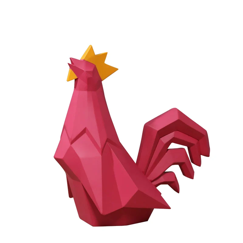 

Creative abstract geometric red cock resin sculpture pastoral animal chicken art home decoration crafts