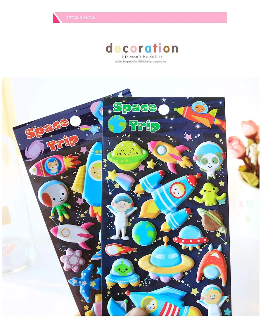 24 шт./лот космическое путешествие наклейки декоративные милые животные звезда Rocket дневник наклейки Скрапбукинг для детей канцелярские A6933