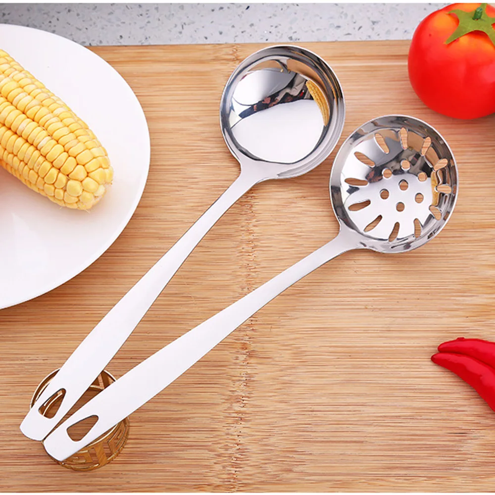 

(Clearance Sale)2pcs Stainless Steel Colander Soup Spoon Long Handle Strainer Skimmer Porridge Spoons Cooking Tools Dinnerware