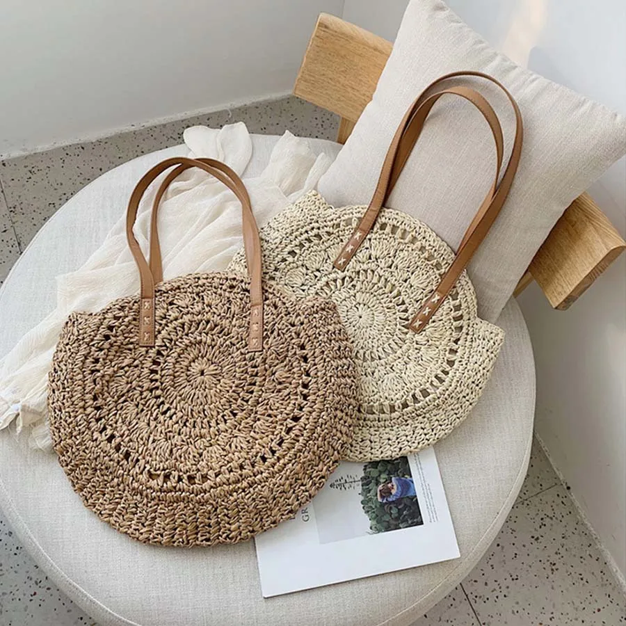  Casual Rattan Women Shoulder Bags Circle Straw Handbags Big Capacity Handmae Summer Totes Lady Roun - 33009003893