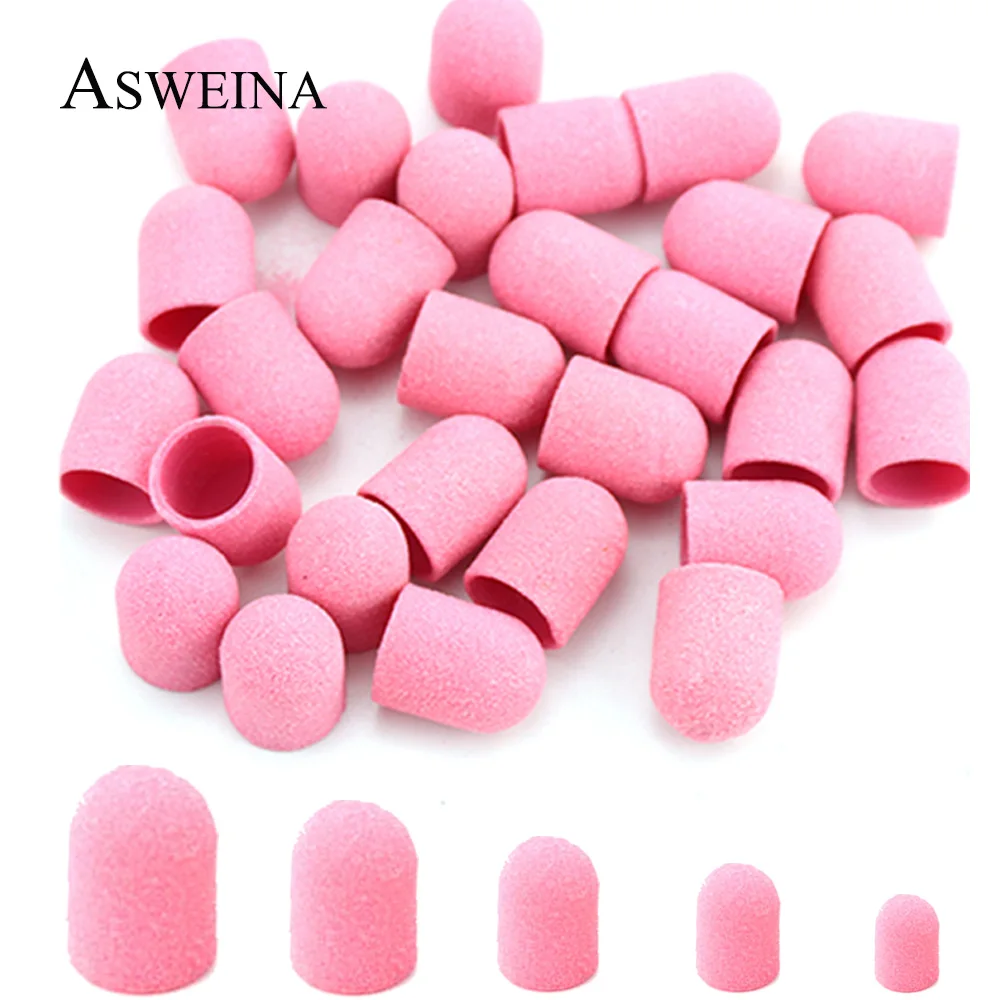 5pcs Pink Plastic Sanding Caps Sand Block With Grip Electric Pedicure Manicure Foot Care Accessories Cuticle Polishing Tools