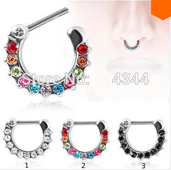 

1pcs Nose Ring body piercing jewelry Surgical Steel CZ Clicker Small Hoop Septum Jewerly