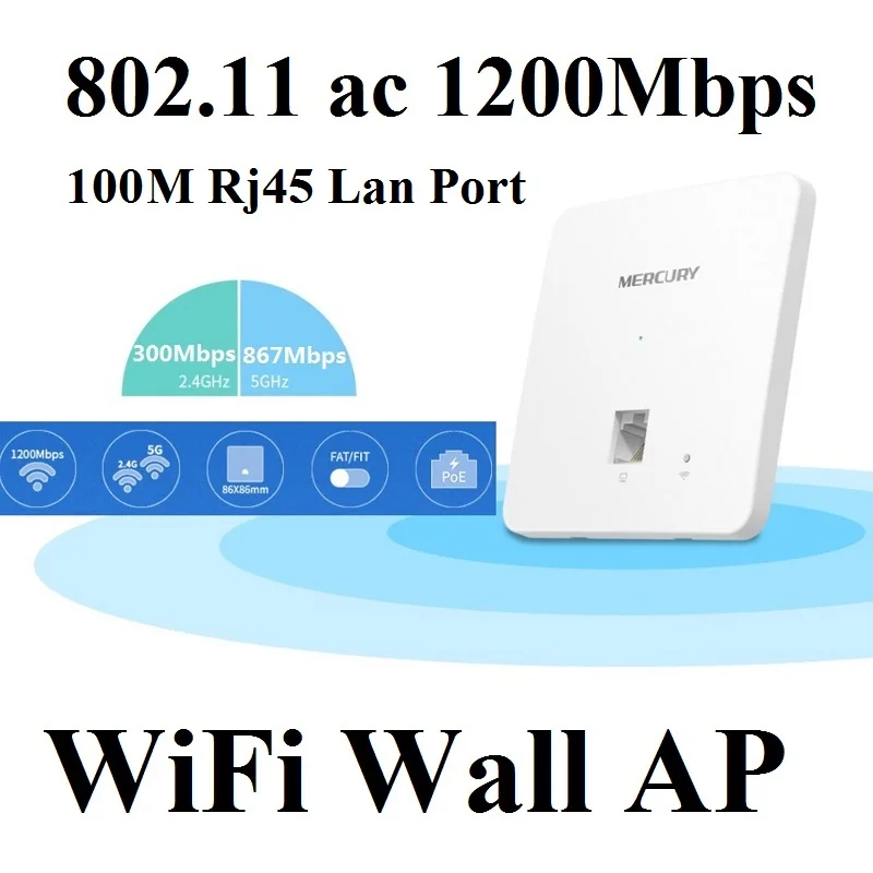 

100M RJ45 Port*1, Wireless 2.4GHz+5GHz 1200Mbps in Wall AP for WiFi project Indoor AP 802.11AC WiFi Access Point PoE PowerSupply