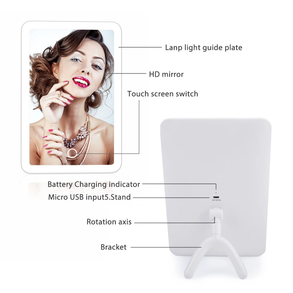 Sensível ao Toque Espelho de Maquiagem Suporte para Mesa Tela Graus Rotação Espelho Cosmético Carregador Usb Banheiro Quarto Viagem Led 180 3 Cheap Espelhos para maquiagem