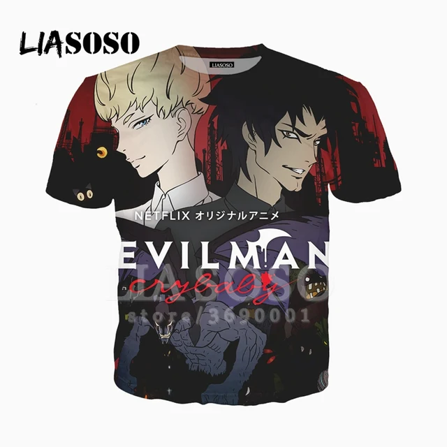 LIASOSO 3D Print Unisex Anime DEVILMAN Crybaby Tshirt Summer T-shirt Pullover Casual O-neck Hip Hop Tops Streetwear X2599