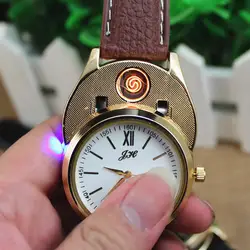 Спортивные USB аккумуляторная беспламенного Легче мужские часы с коробкой ветрозащитный зажигалка relogio masculino кварцевые наручные часы