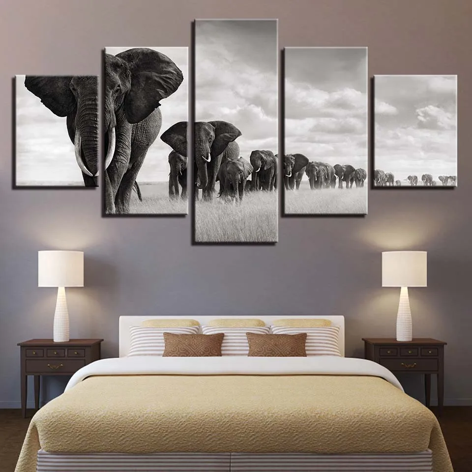 

HD Wall Art Framework Canvas Pictures Modern Cuadros Paintings 5 Panel Elephants Landscape Posters Home Decoration Printed TYG