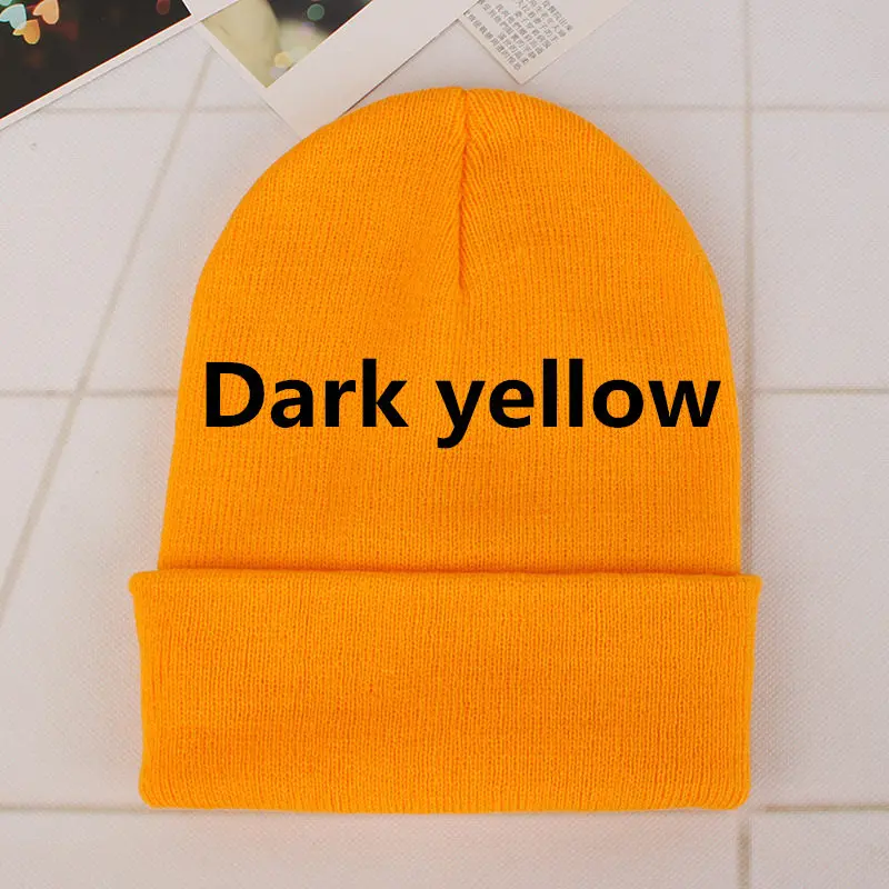 DIY design Accepts One Winter Beanie 24 Colors Hats Printing Your Own Logo Customized Fashion Warm Cap Unisex Elasticity Knit - Цвет: Dark Yellow