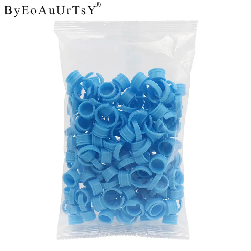 100pcs Plastic White Blue Eyelash Extension Glue Cups Ring for Eyebrow Permanent Makeup 6 Size Holders Container Tools           (30)