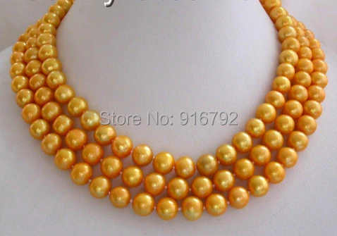 

YH@CS >>CLASSIC 50" 10mm golden round freshwater pearls necklace