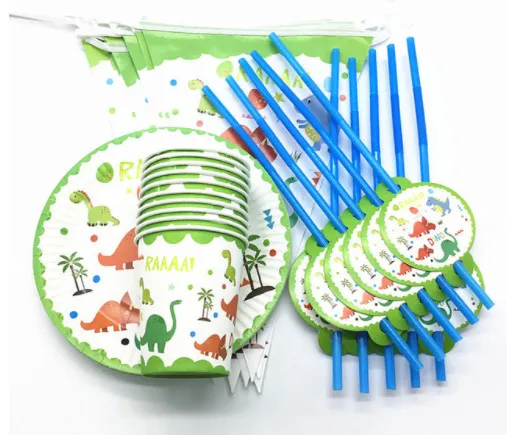 

Dinosaur theme party supplies Dinosaur plates banners straws blowouts baby kids boys girls lovely shower party supplies