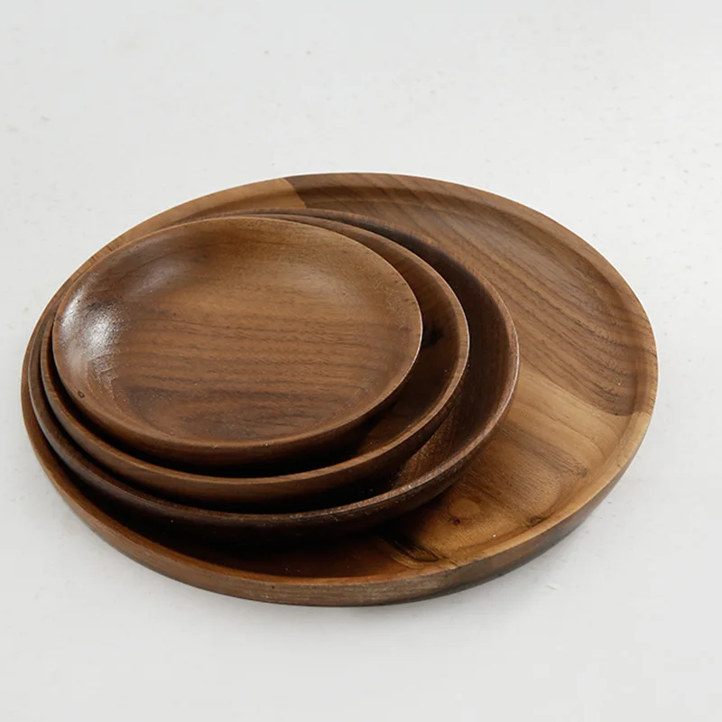 

Black walnut solid wood Japanese style fruit snack dish creative wooden tableware Creativity Small Coffee Wood Dinner Plate