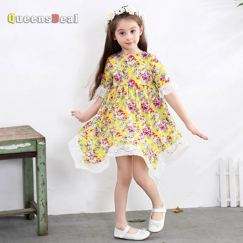 2019 Children Girl Clothing Half Sleeves Summer Holiday Beach Floral ...