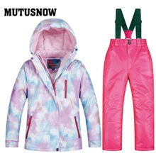 Флисовый лыжный костюм для девочек Водонепроницаемая детская Лыжная куртка лыжные штаны теплая зимняя уличная одежда для катания на лыжах и сноуборде-30 градусов