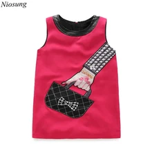 Niosung New 2016 Fashion Kids Girl Handbag Bowknot Print Princess Dress Children Clothes Party Dresses
