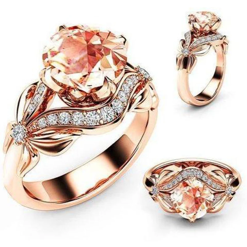 

Mosovy Zircon Inlaid With Hollow Butterfly Rose Gold Wedding Rings for Women Rhinestone Bow Engagement Ring for Female Jewelry