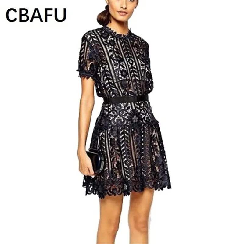 

CBAFU hot slae 2018 self portrait women runway party dress hollot out lace crochet dress high quality runway summer dress N228