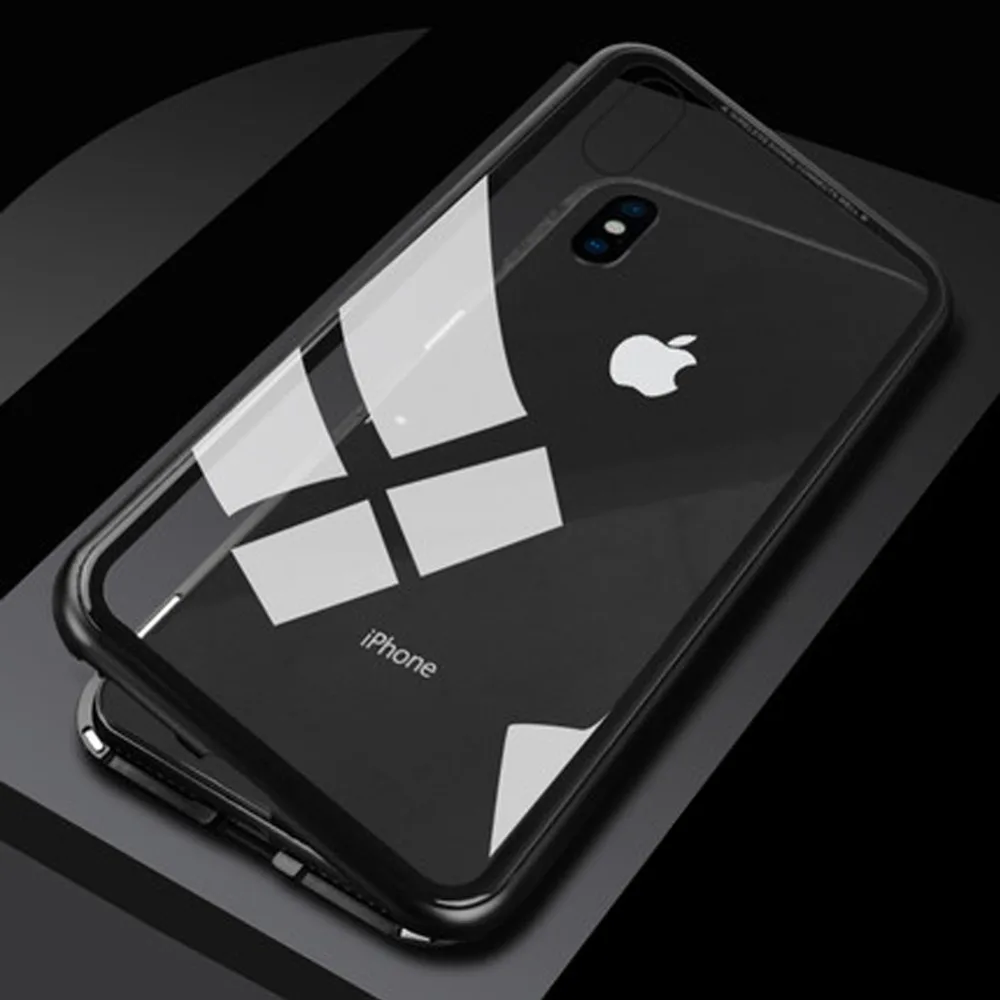 

Handy Clear Case for iPhone XS Max, Slim Bumper [Magnetic Adsorption] Tempered Screen Cover Front and Back Case Aluminum Metal