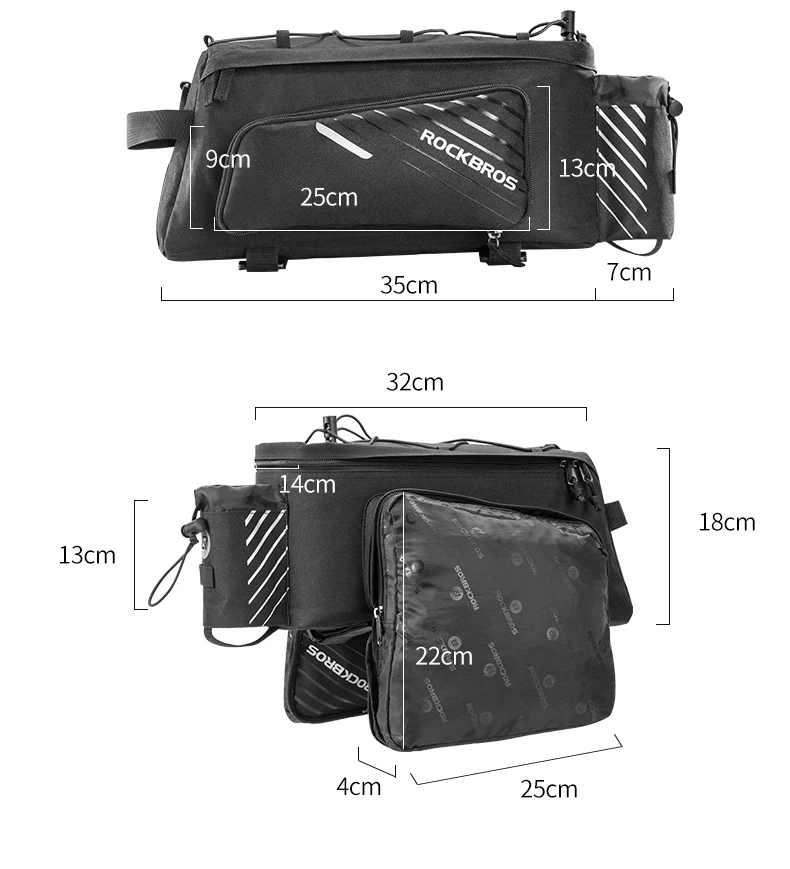 ROCKBROS велосипедная сумка для багажника, велосипедная сумка для путешествий, Задняя сумка с карманом для бутылки воды и плечевым ремнем, стойка для багажника, сумка-тоут